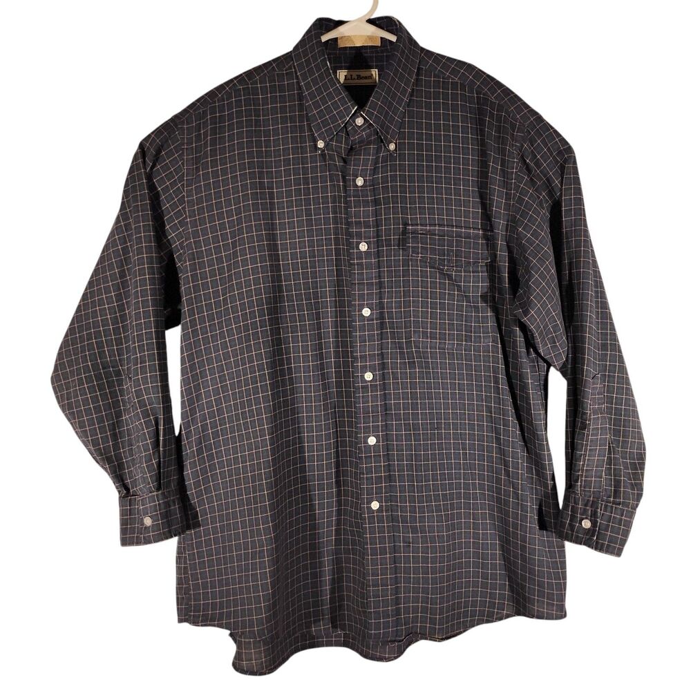 L.L. Bean vintage shirt mens XL xlarge 17.5-33 blue plaid long sleeve button